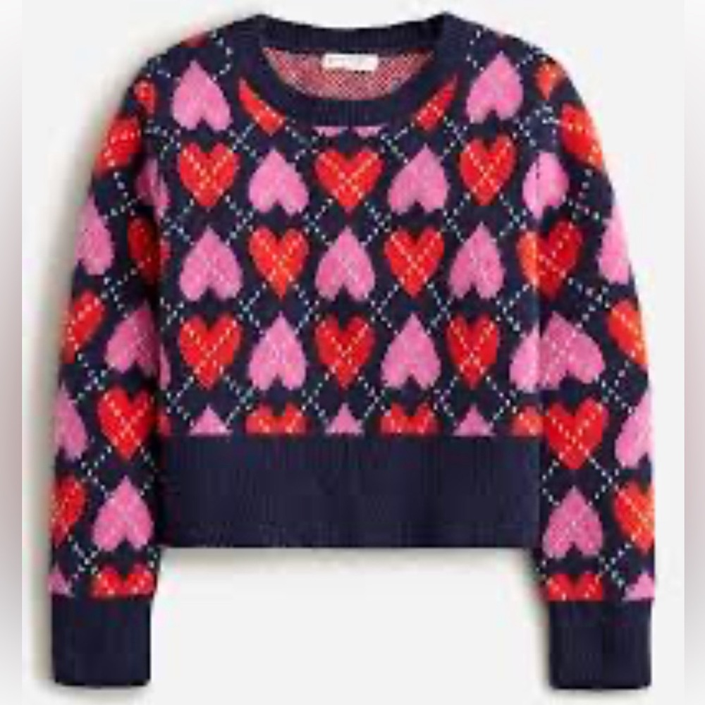 NWT J Crew Crewcuts Girls' heart argyle crewneck sweater Size XS
